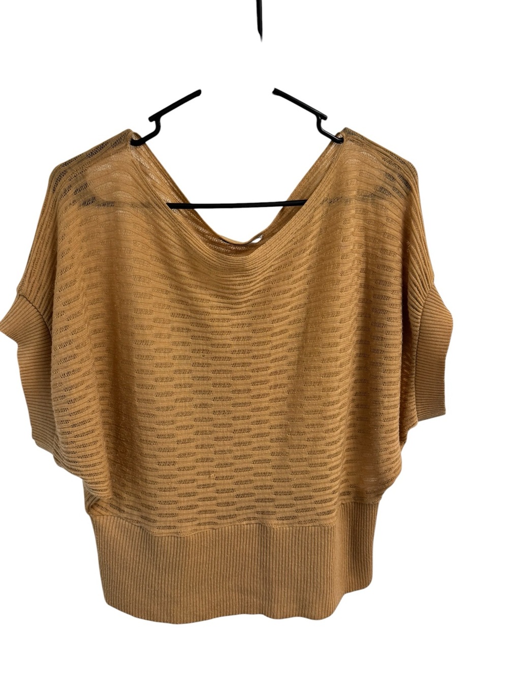 Papaya Lightweight Open-Knit Dolman Sweater in Camel Ribbed Hem Soft Comfy M